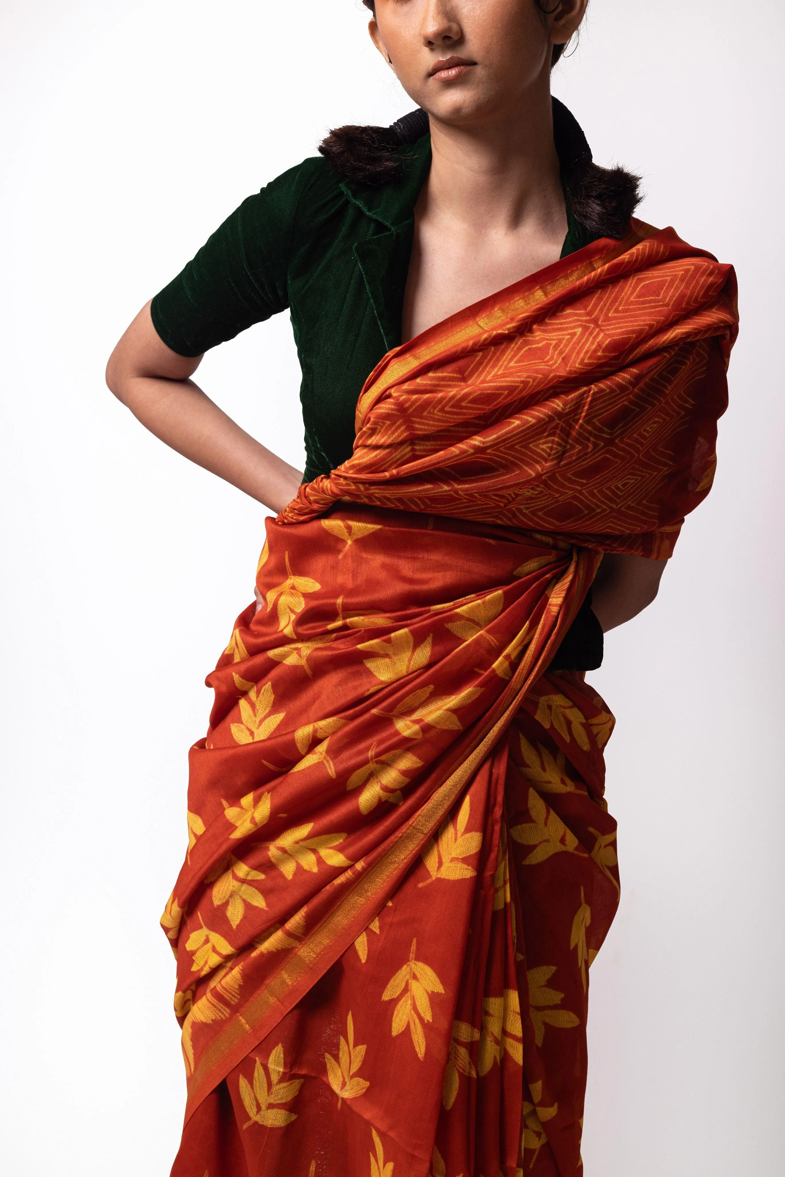 The art of Tie and Dye - Zahra - Shibori Red and  Yellow Shibori saree