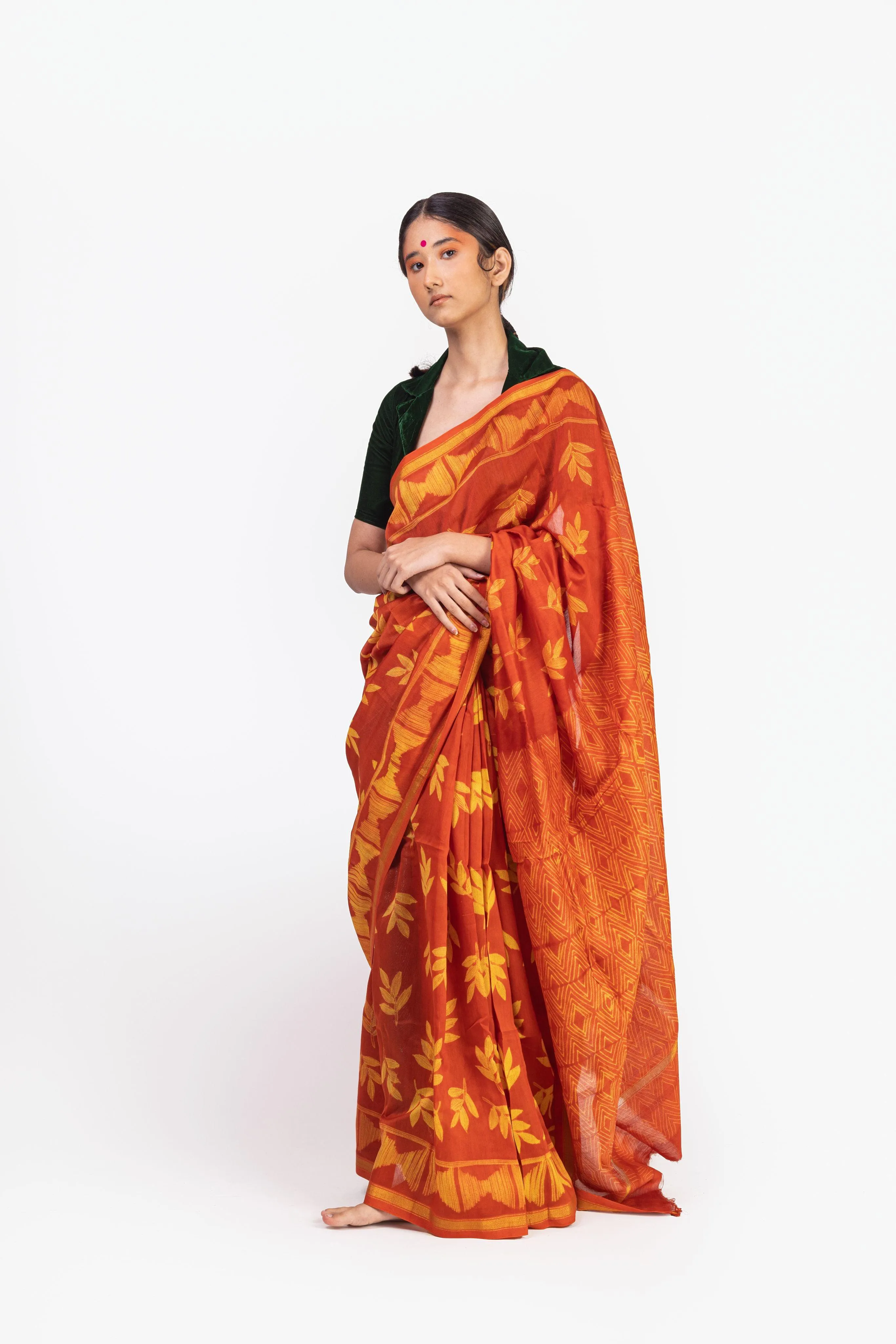 The art of Tie and Dye - Zahra - Shibori Red and  Yellow Shibori saree