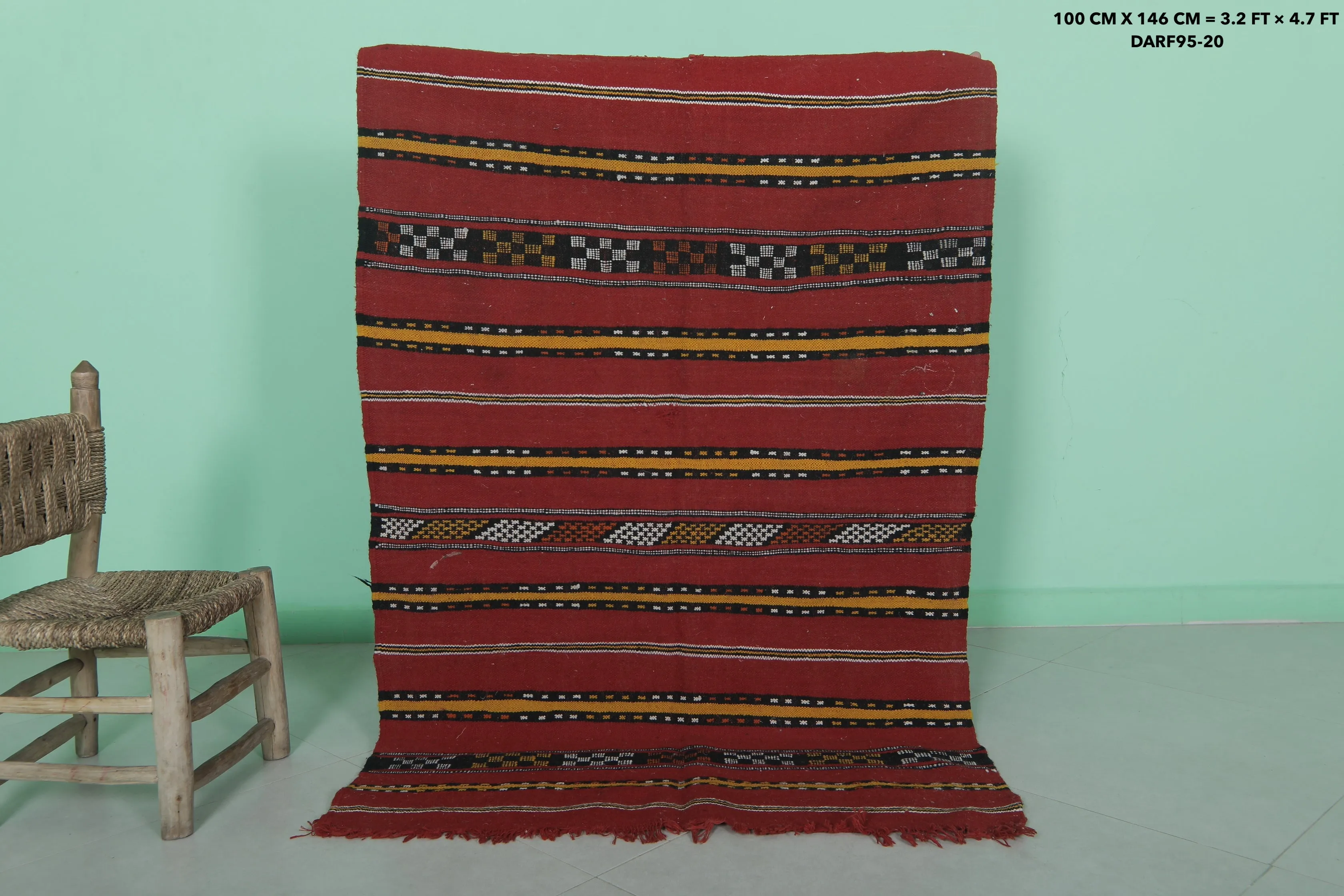 Traditional Moroccan Rug 3.2 x 4.7 FT - Handwoven Striped Design