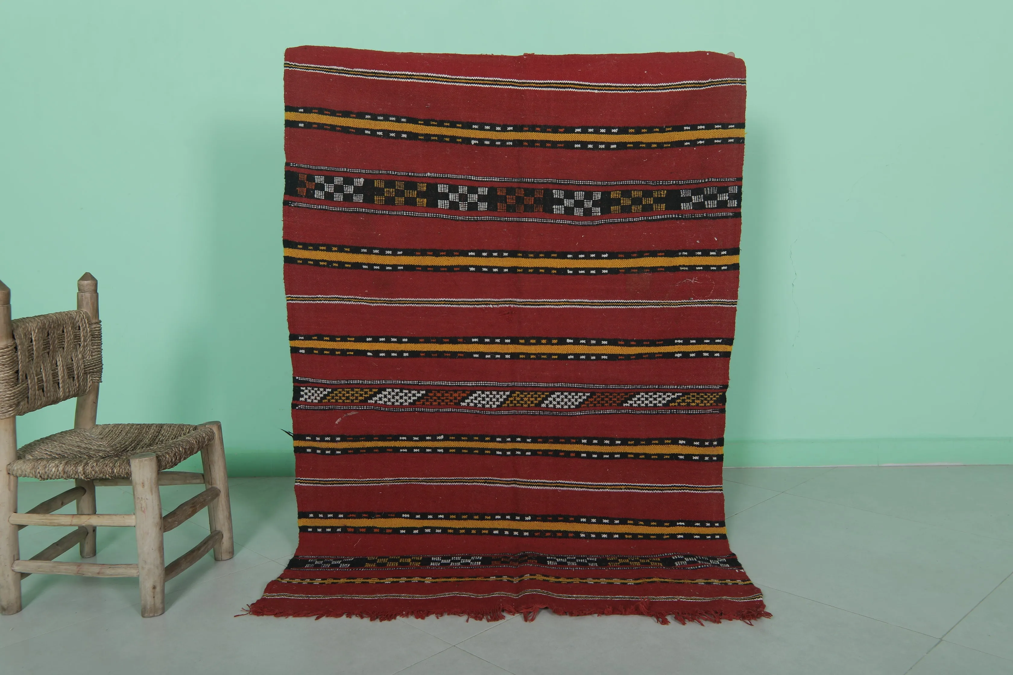 Traditional Moroccan Rug 3.2 x 4.7 FT - Handwoven Striped Design
