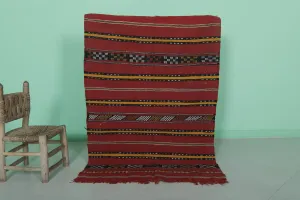 Traditional Moroccan Rug 3.2 x 4.7 FT - Handwoven Striped Design