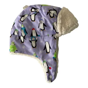 Trapper Hat - Purple Penguins (LARGE)