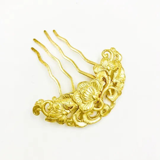 Tree Peony Hair Comb Gold