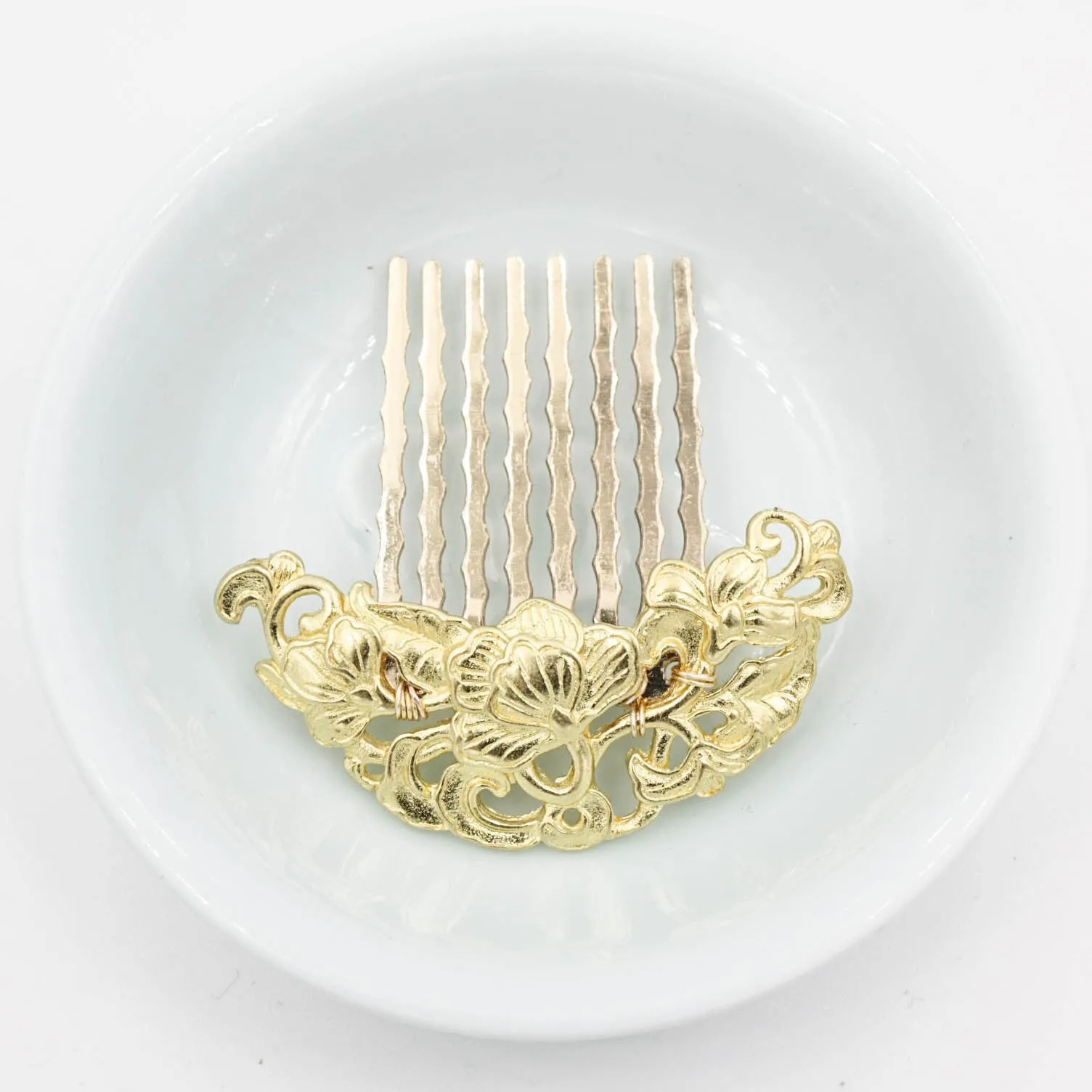 Tree Peony Hair Comb Gold