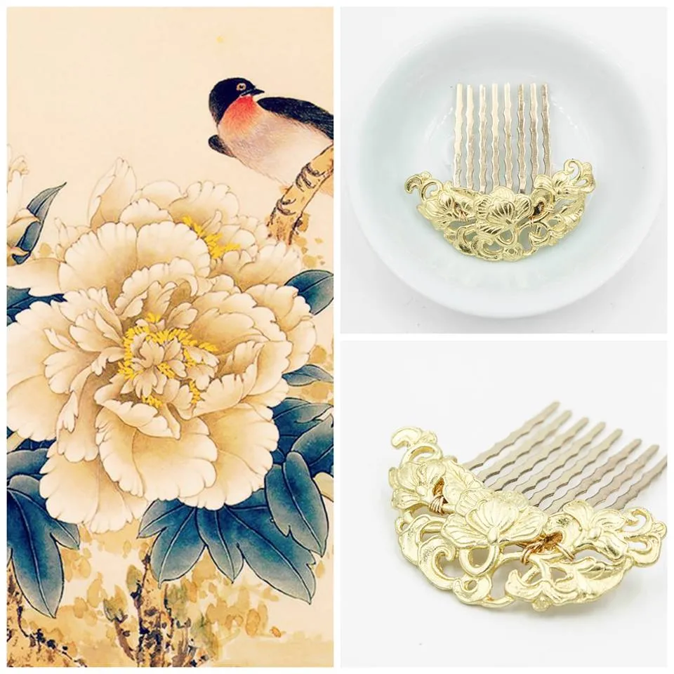 Tree Peony Hair Comb Gold