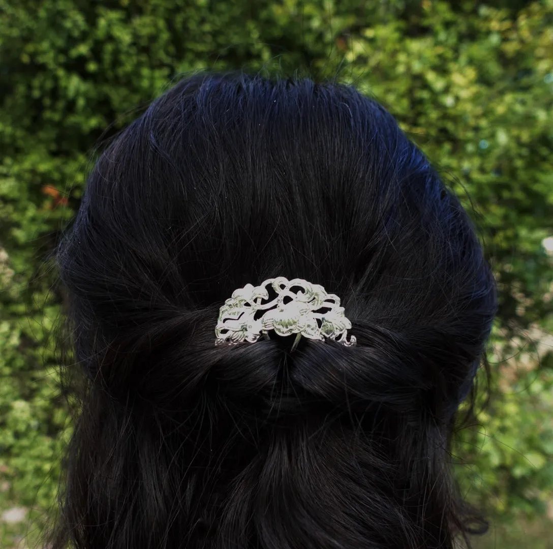 Tree Peony Hair Comb Silver