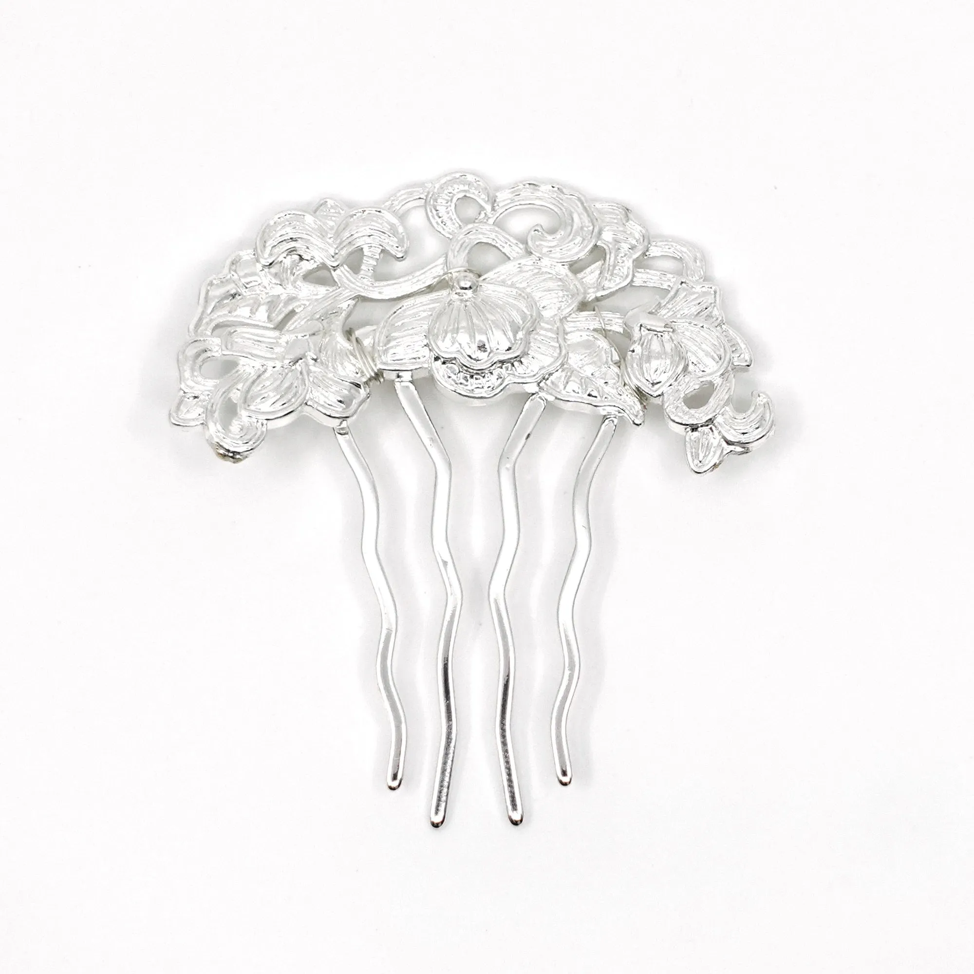 Tree Peony Hair Comb Silver
