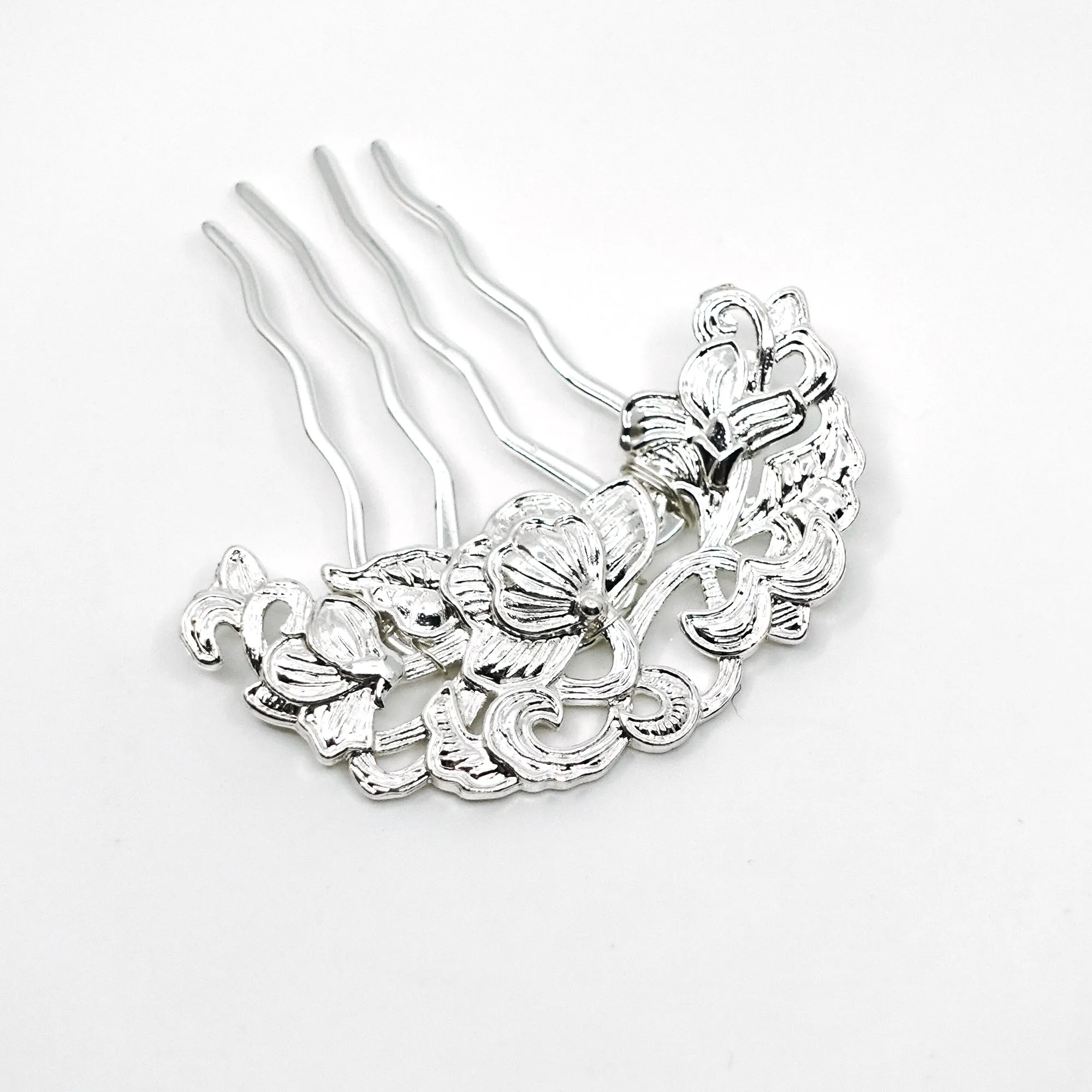 Tree Peony Hair Comb Silver
