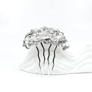 Tree Peony Hair Comb Silver