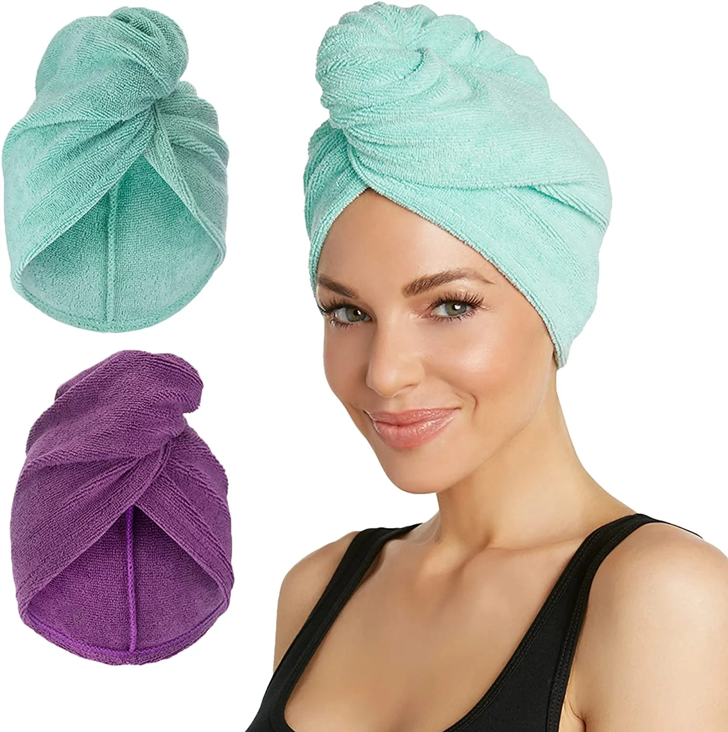Turbie Twist Microfiber Hair Towel Wrap for Women and Men | 2 Pack | Bathroom Essential Accessories | Quick Dry Hair Turban for Drying Curly, Long & Thick Hair (Cupcakes, Sprinkles)
