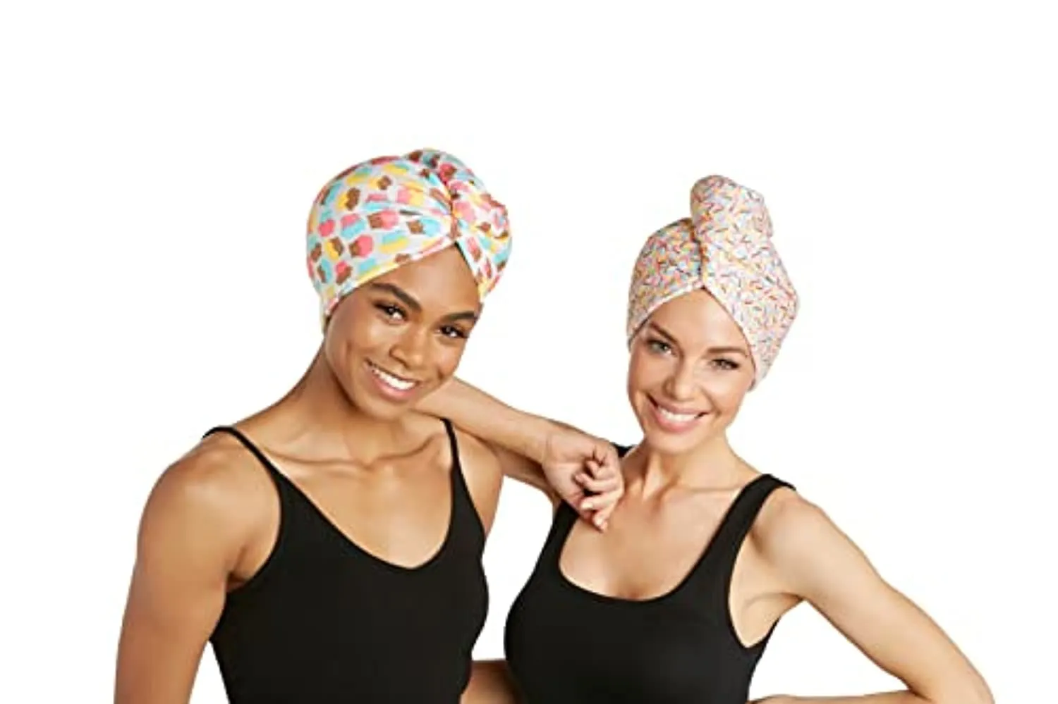 Turbie Twist Microfiber Hair Towel Wrap for Women and Men | 2 Pack | Bathroom Essential Accessories | Quick Dry Hair Turban for Drying Curly, Long & Thick Hair (Cupcakes, Sprinkles)
