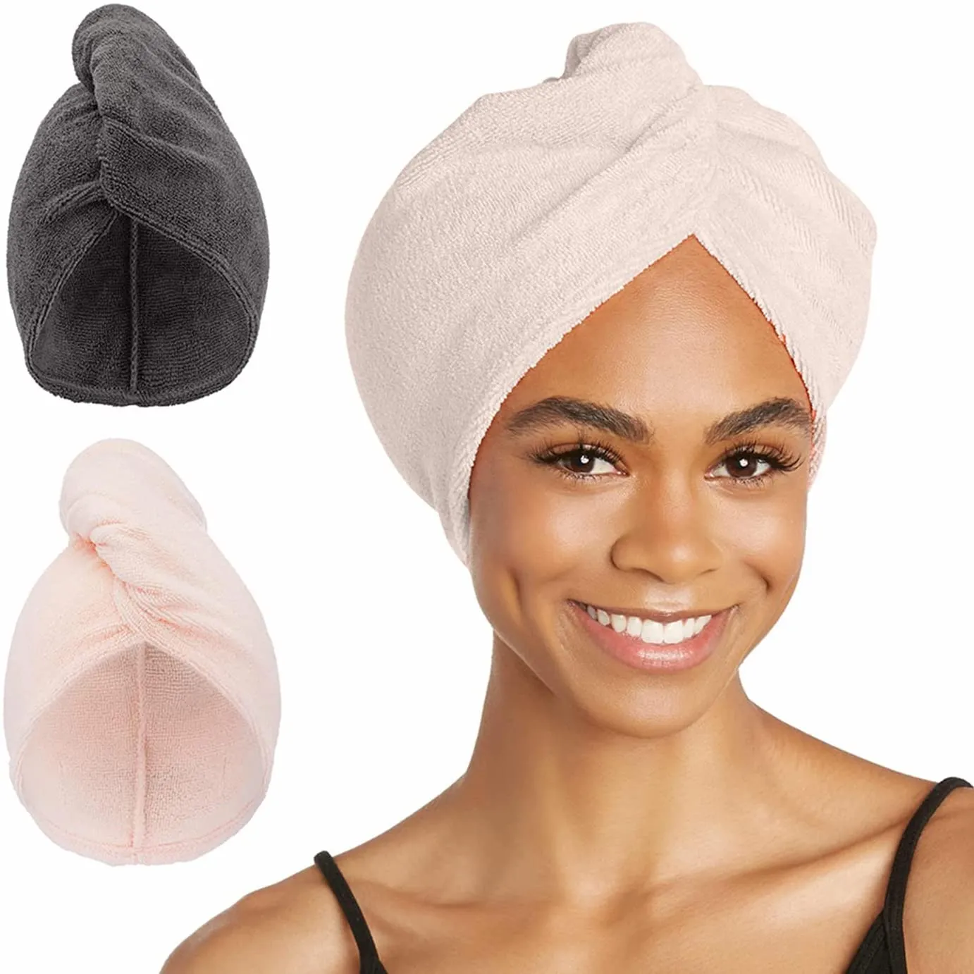 Turbie Twist Microfiber Hair Towel Wrap for Women and Men | 2 Pack | Bathroom Essential Accessories | Quick Dry Hair Turban for Drying Curly, Long & Thick Hair (Cupcakes, Sprinkles)