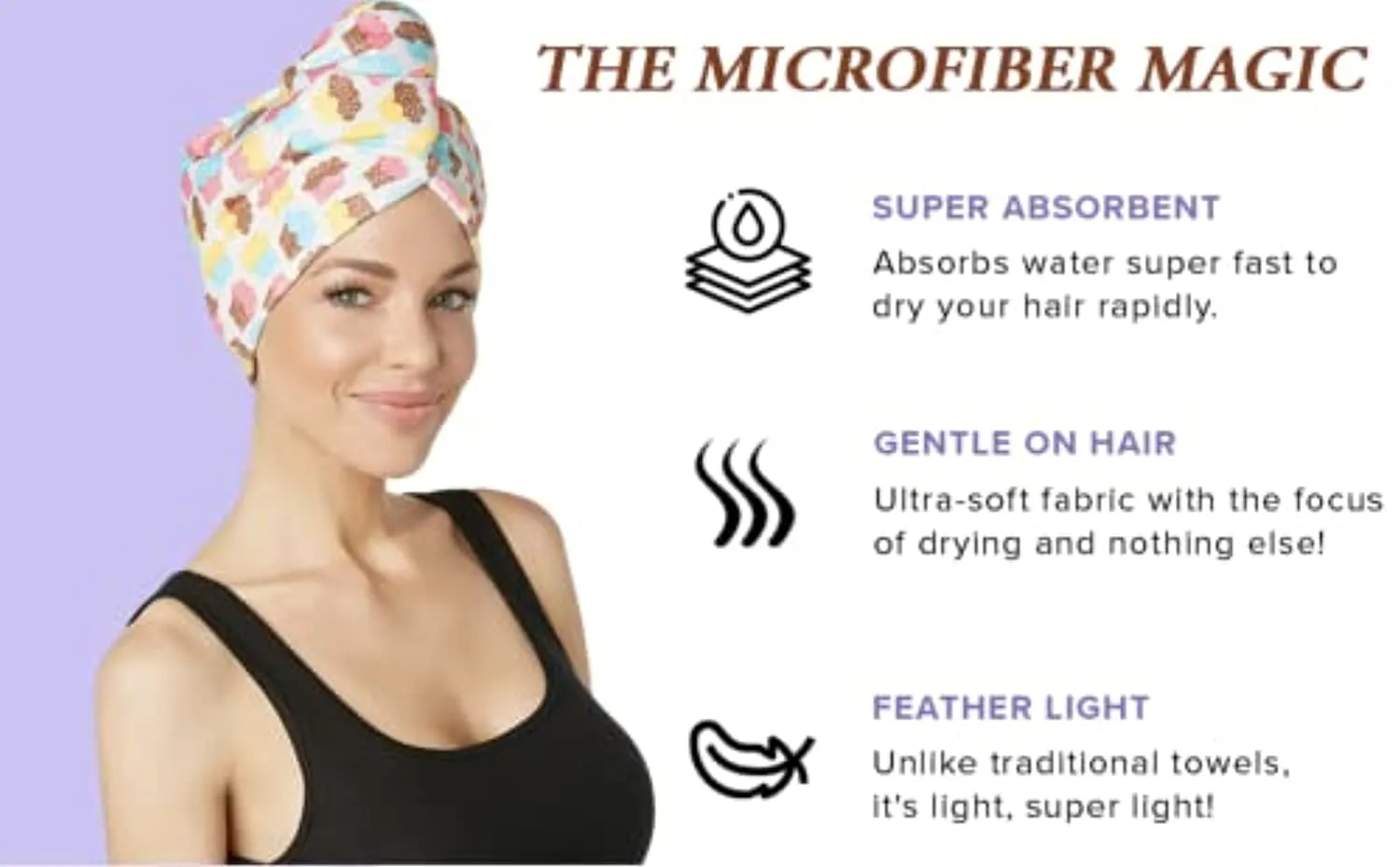 Turbie Twist Microfiber Hair Towel Wrap for Women and Men | 2 Pack | Bathroom Essential Accessories | Quick Dry Hair Turban for Drying Curly, Long & Thick Hair (Cupcakes, Sprinkles)