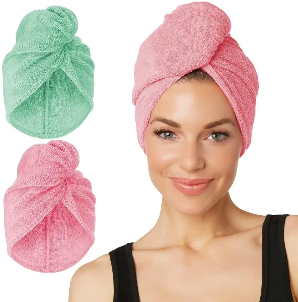 Turbie Twist Microfiber Hair Towel Wrap for Women and Men | 2 Pack | Bathroom Essential Accessories | Quick Dry Hair Turban for Drying Curly, Long & Thick Hair (Cupcakes, Sprinkles)