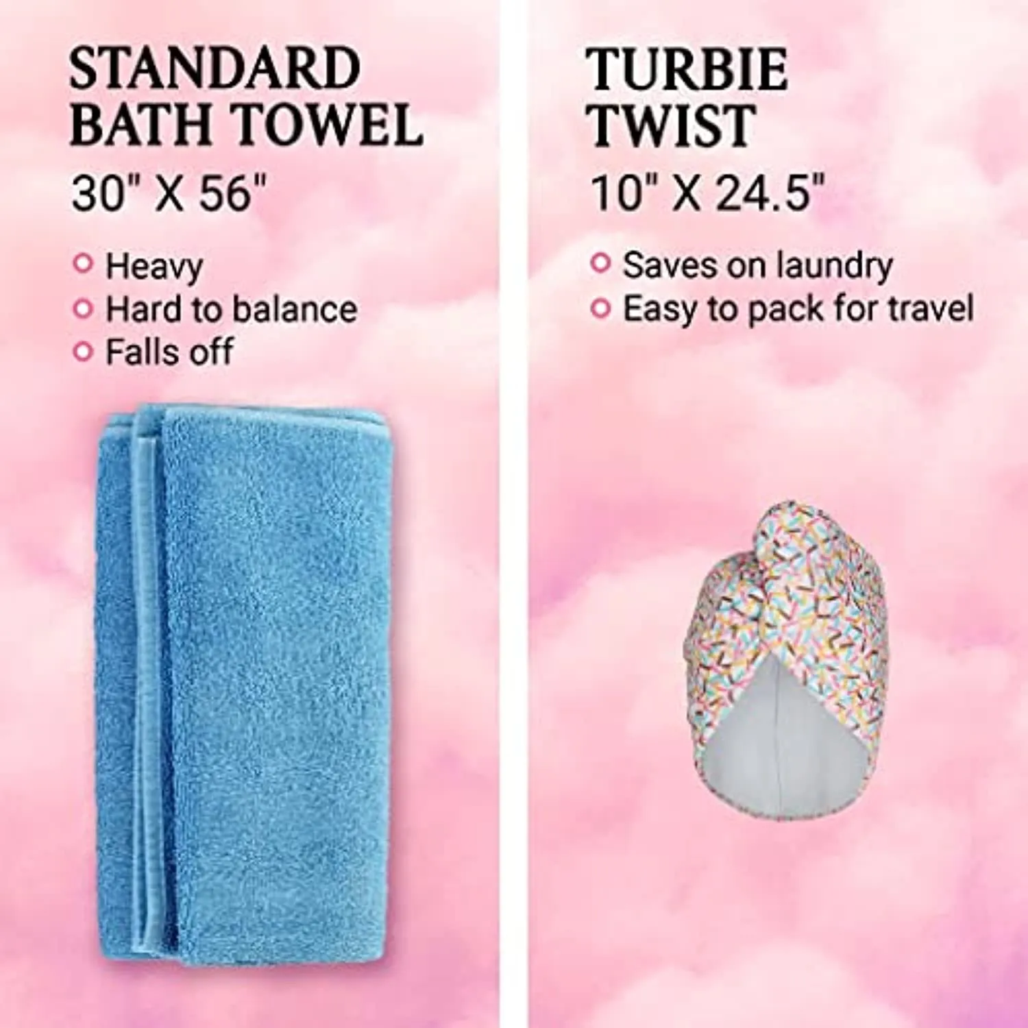 Turbie Twist Microfiber Hair Towel Wrap for Women and Men | 2 Pack | Bathroom Essential Accessories | Quick Dry Hair Turban for Drying Curly, Long & Thick Hair (Cupcakes, Sprinkles)