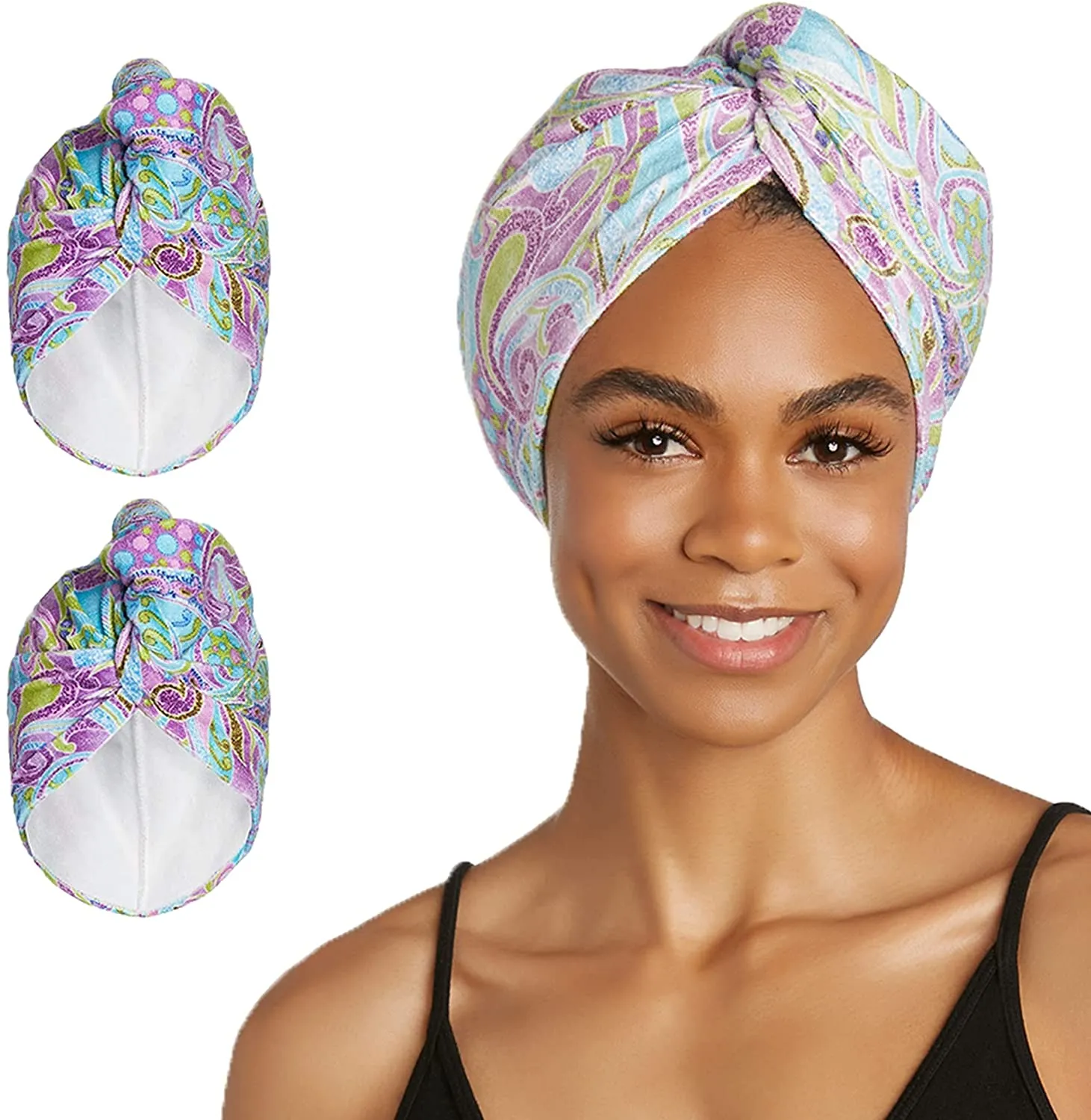 Turbie Twist Microfiber Hair Towel Wrap for Women and Men | 2 Pack | Bathroom Essential Accessories | Quick Dry Hair Turban for Drying Curly, Long & Thick Hair (Cupcakes, Sprinkles)