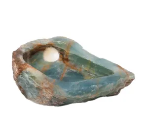 TURQUOISE PEAR SHAPED ONYX CENTERPIECE WITH WHITE CALCITE SPOT