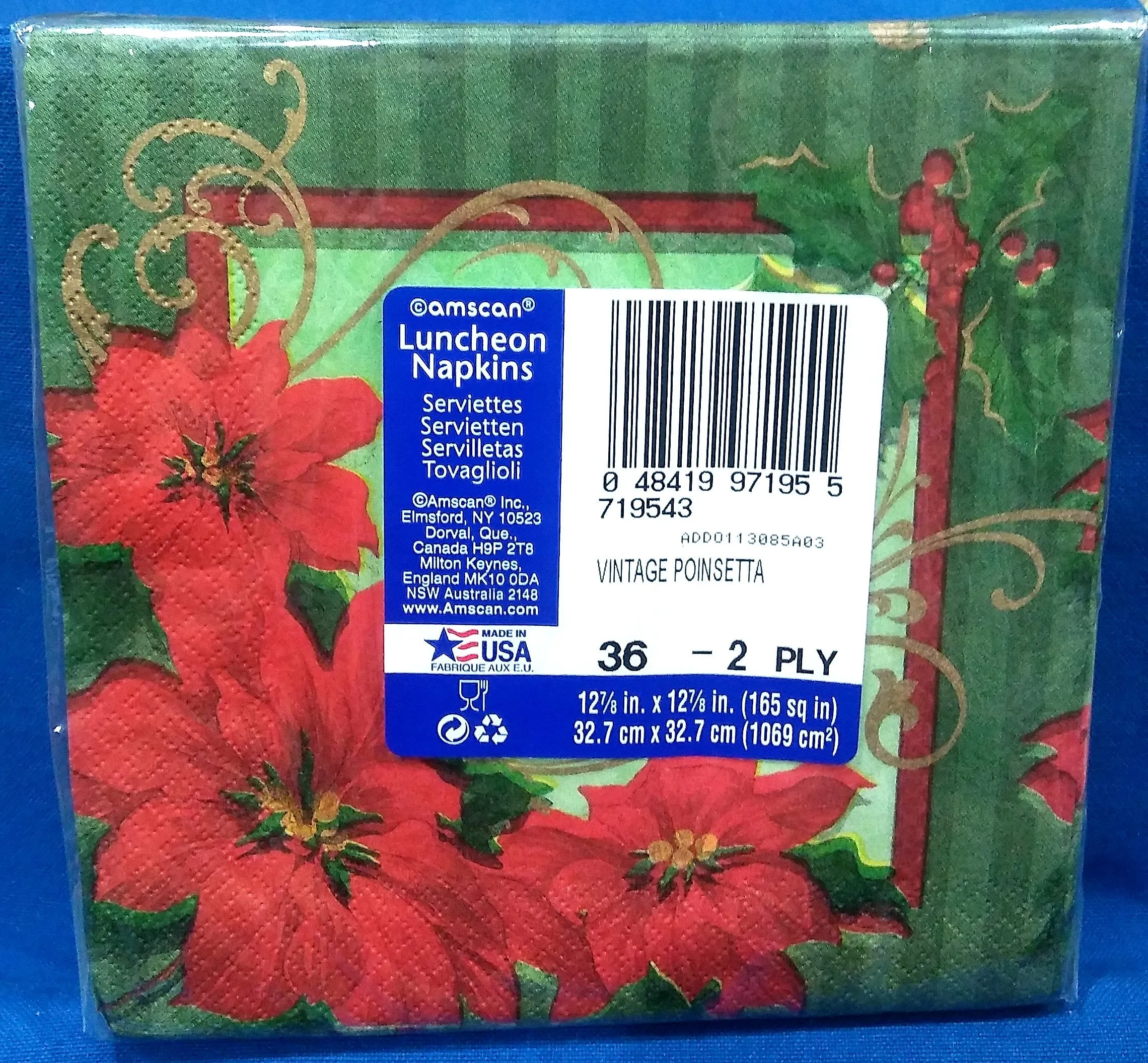 VINTAGE POINSETTIA PAPER LUNCHEON NAPKINS