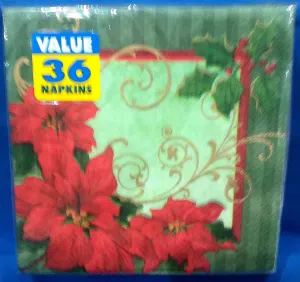 VINTAGE POINSETTIA PAPER LUNCHEON NAPKINS