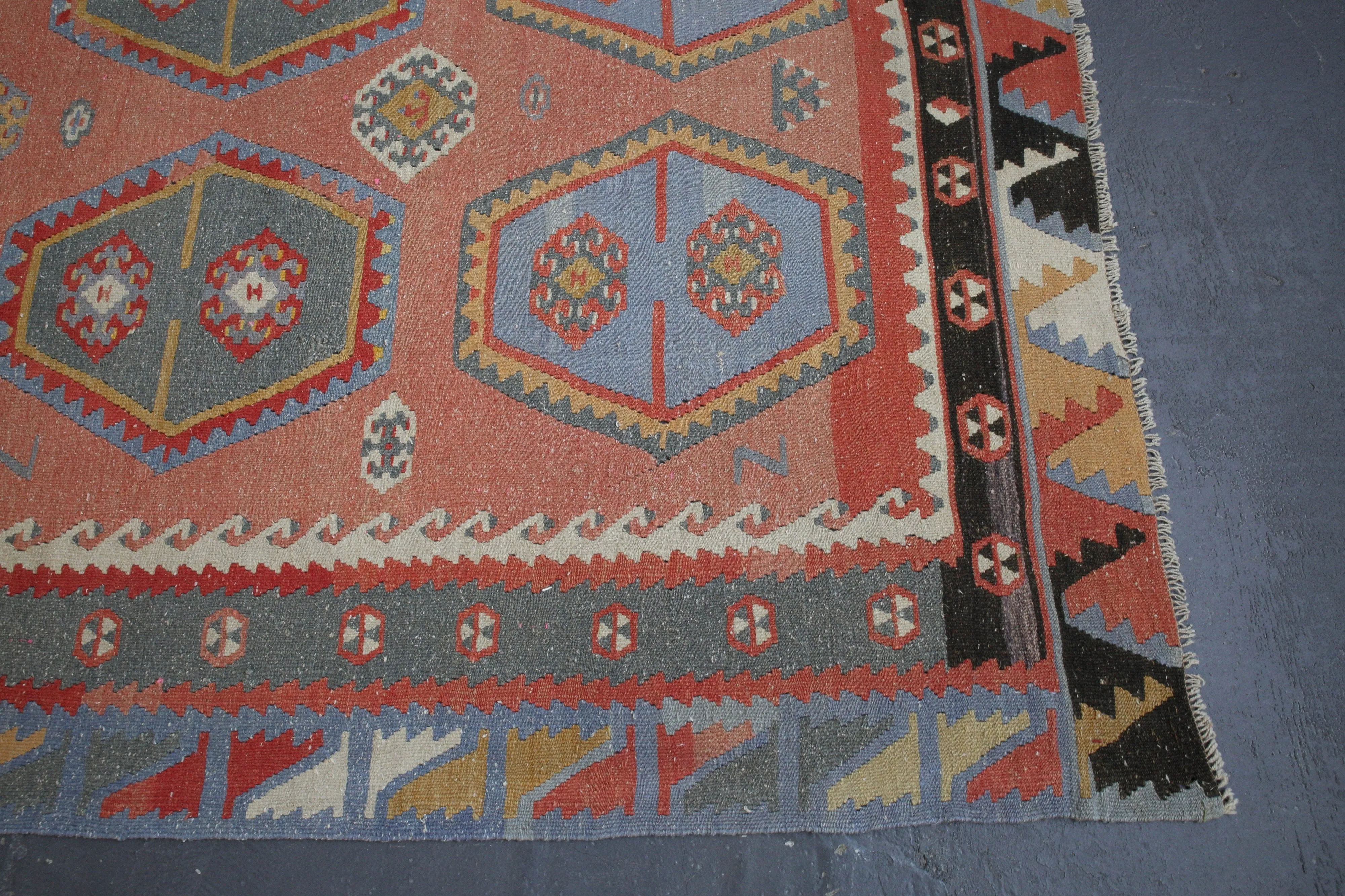 Vintage Sivas Sarkisla Turkish Kilim Rug 7'10"x11'7"