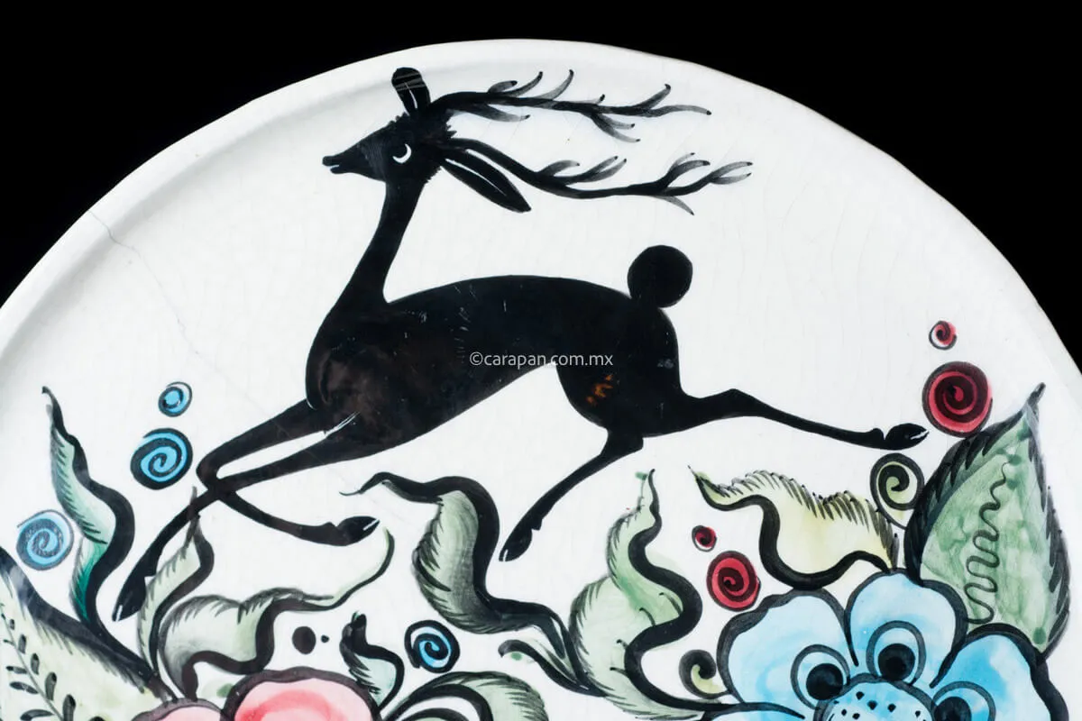 Vintage Tlaquepaque Glazed Dish with Deer