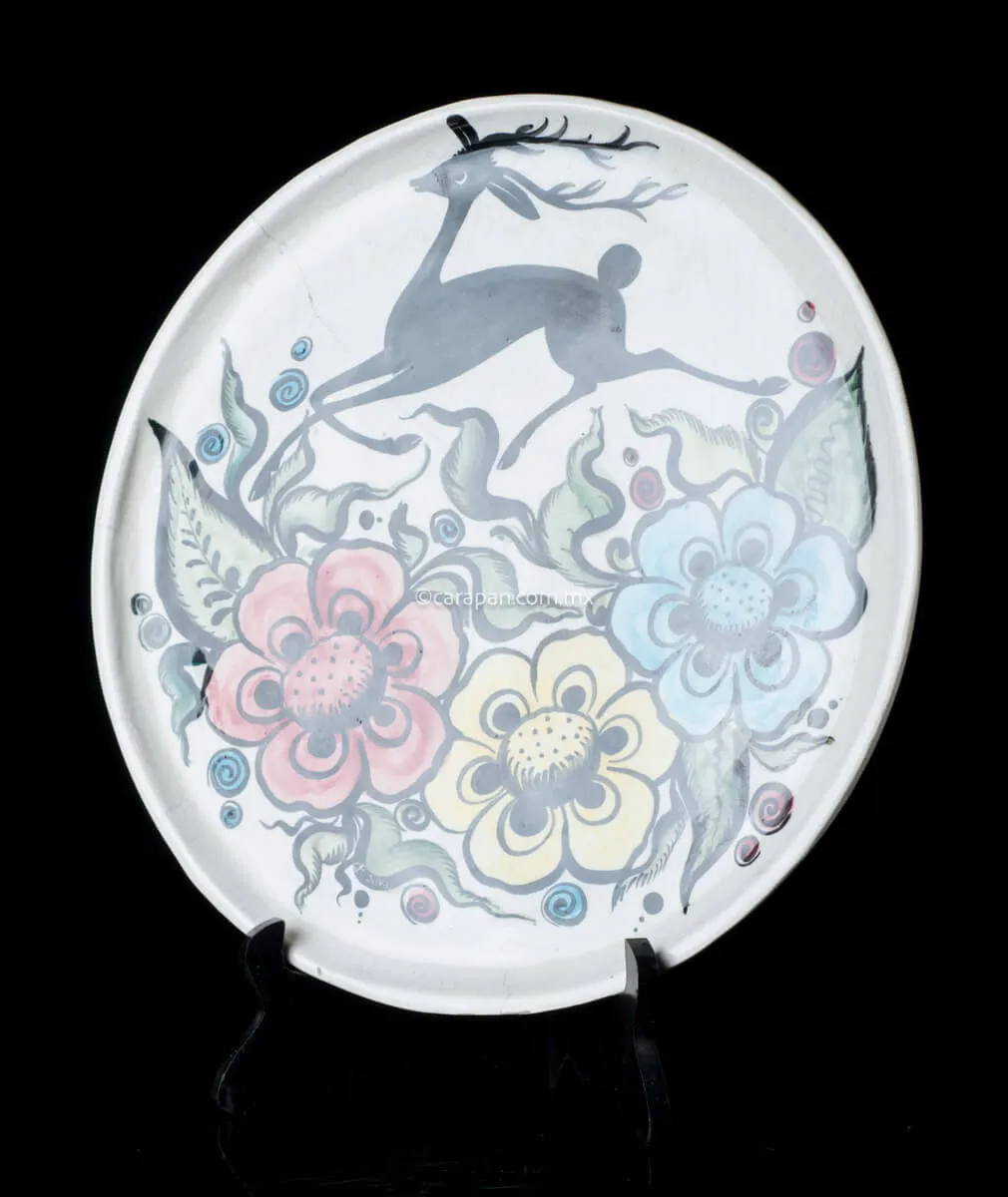 Vintage Tlaquepaque Glazed Dish with Deer
