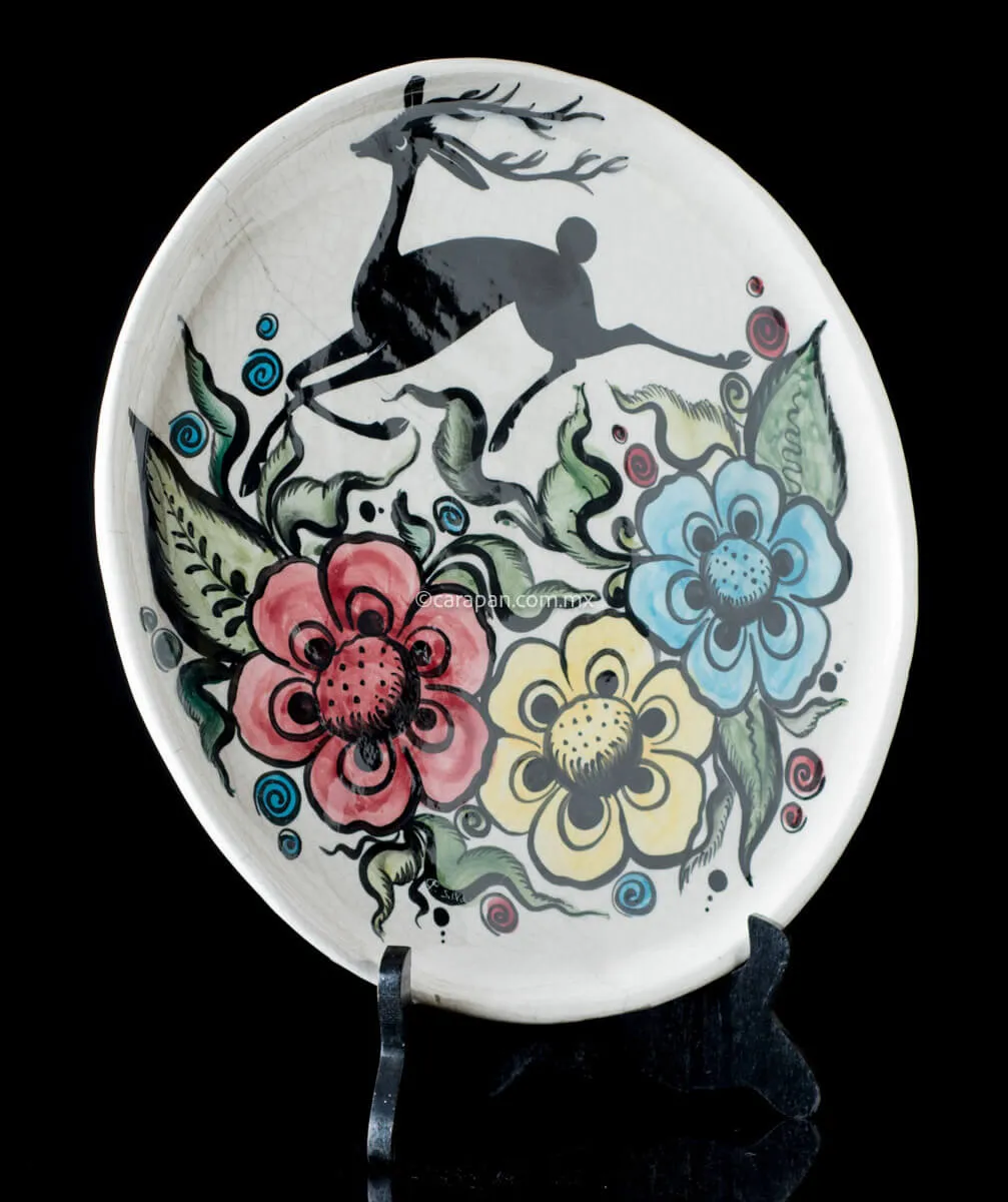 Vintage Tlaquepaque Glazed Dish with Deer