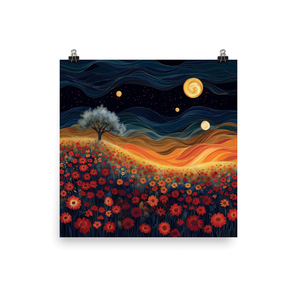 Waves of Red Bloom Poster