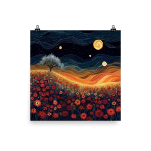 Waves of Red Bloom Poster