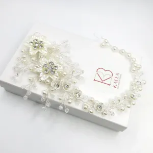 Wedding Pearl Hair Vine, Bridal Pearl Hair Wire Headband, Floral Head Wreath Hairpiece, Crystal Flower Hair Wire