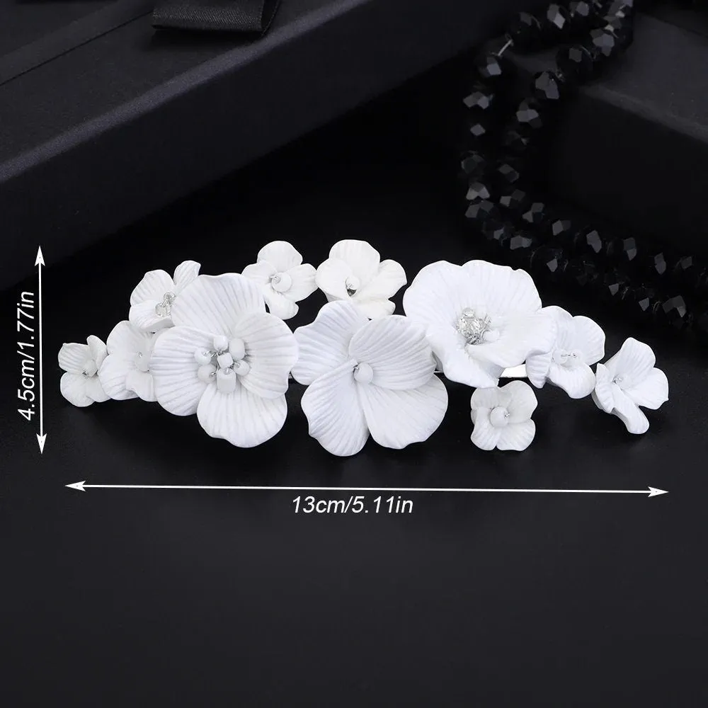 White Flower Bridal Hairclip, Wedding Floral Hair Clip Headpiece, White Flower Alligator Hair Clip