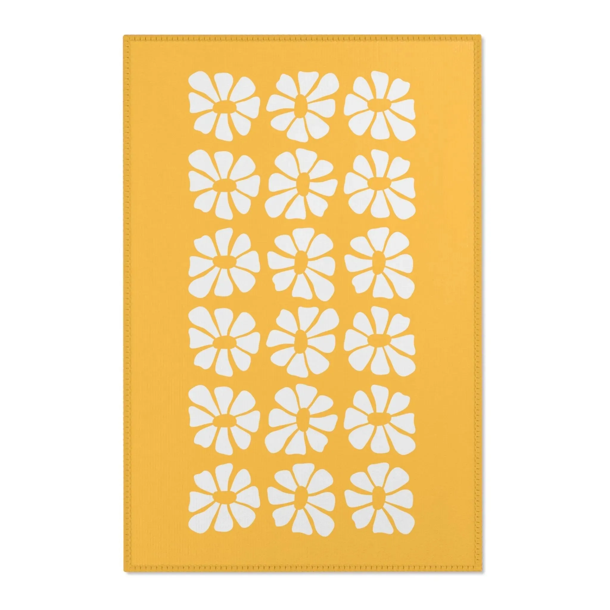 White Flowers Yellow Printed Area Rugs