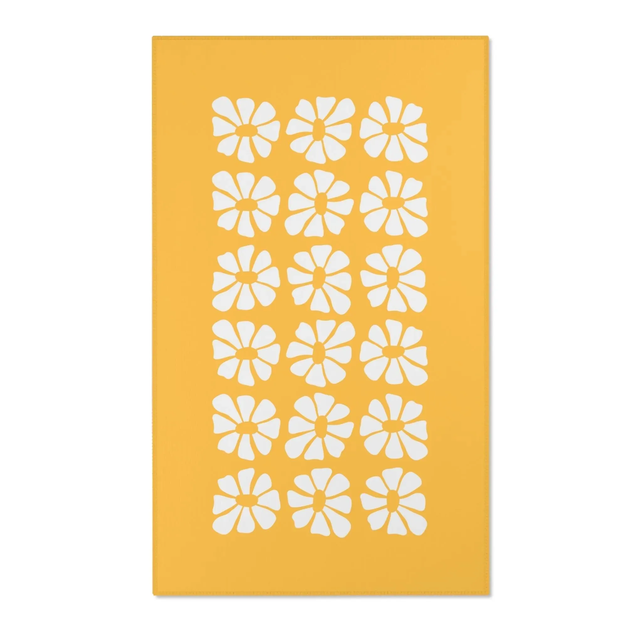 White Flowers Yellow Printed Area Rugs
