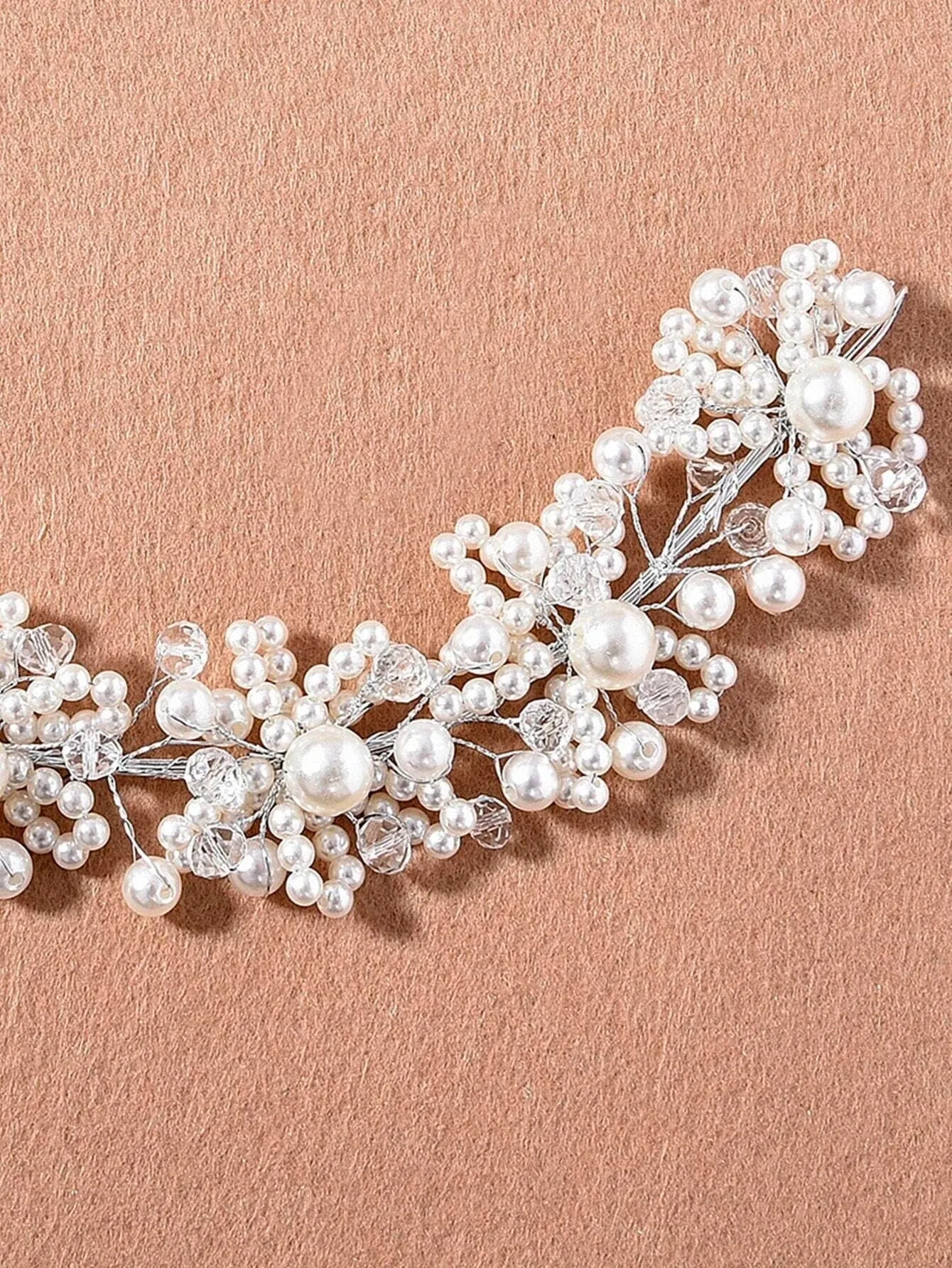 White Pearl Bridal Wire Tiara, Wedding Pearl Headband, Bridal Shower Pearl Head Wreath, Pearl Hair Vine