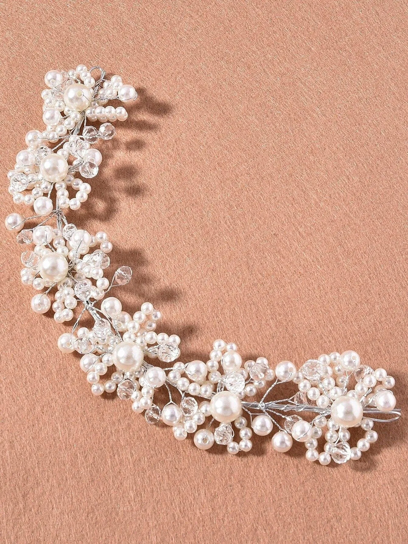 White Pearl Bridal Wire Tiara, Wedding Pearl Headband, Bridal Shower Pearl Head Wreath, Pearl Hair Vine