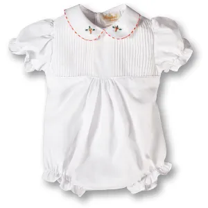 White Pintuck Girl Bubble w/Orange Gingham Trim Embroidered Collar