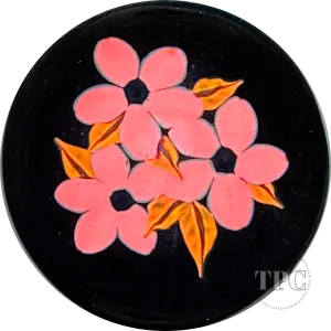William Manson 2023 Miniature Art Glass Paperweight Flamework flowers on Black Ground
