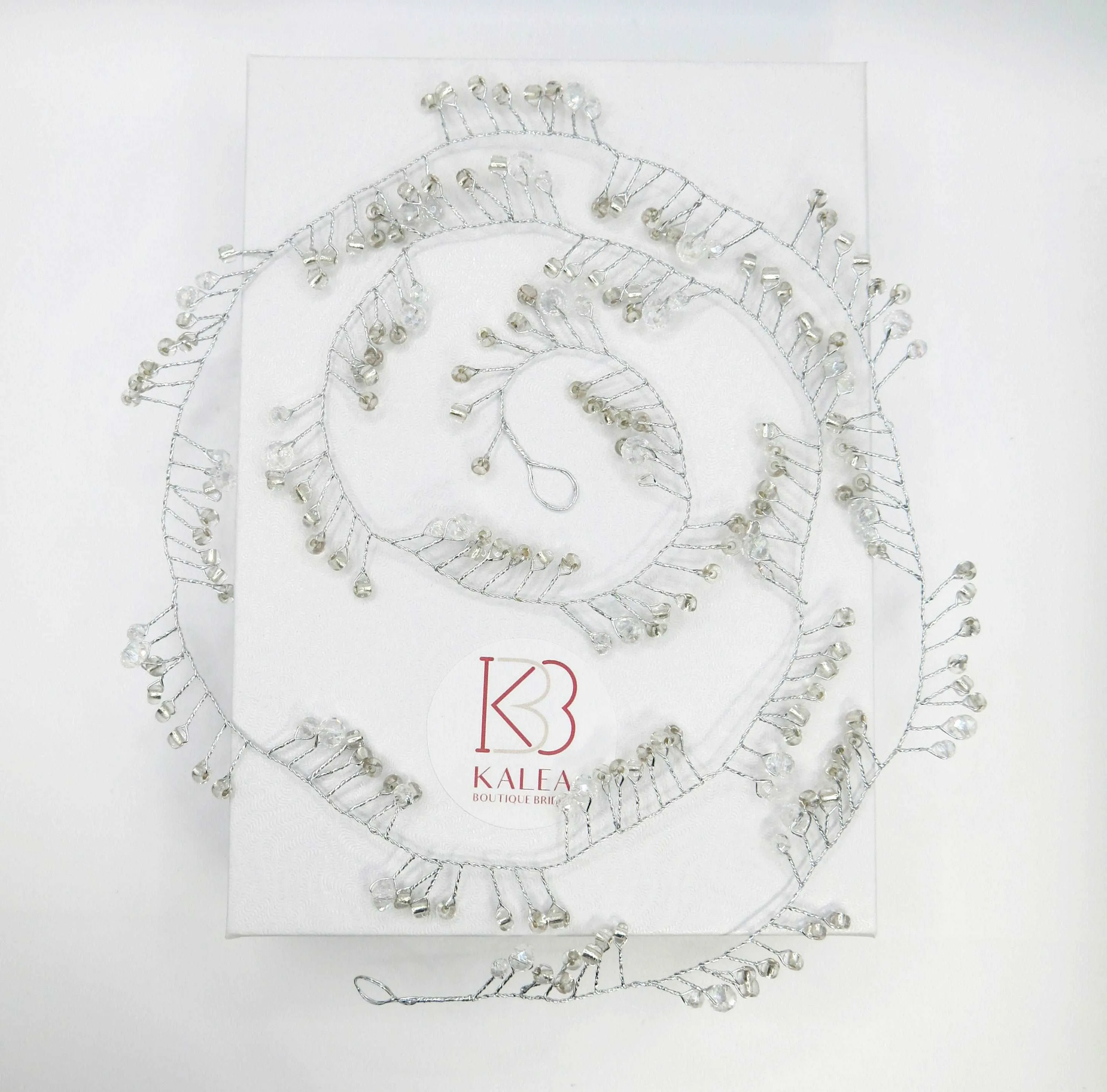 X-Long Silver Hair Vine, Crystal Bead Long Hair Wire Head Wreath, Wedding Silver Headband Gem Hairpiece